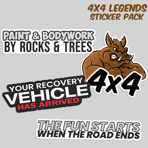 Sticker pack with 4x4-themed graphics and text on a gray background
