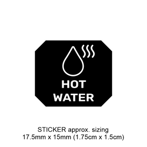 Hot water symbol sticker with text on a white background suitable to customise your switch panel