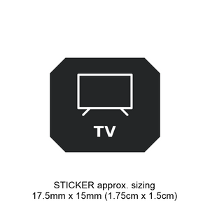 Black TV-shaped sticker with 'TV' text on a white background suitable to customise your switch panel