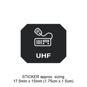 Black UHF sticker with icon on a white background suitable to customise your switch panel