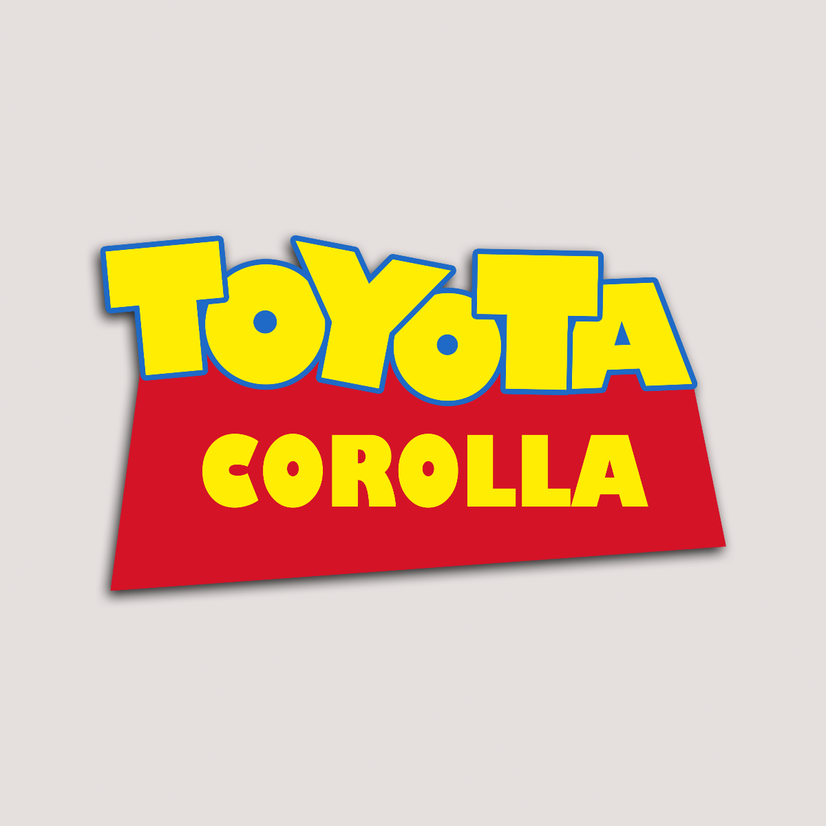 A sticker with a red and yellow design featuring the text 'TOYOTA COROLLA' in bold letters.