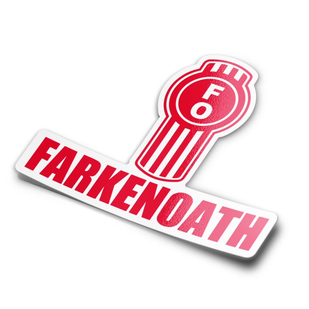 A sticker with a red and white design featuring the text 'FARKENOATH'.