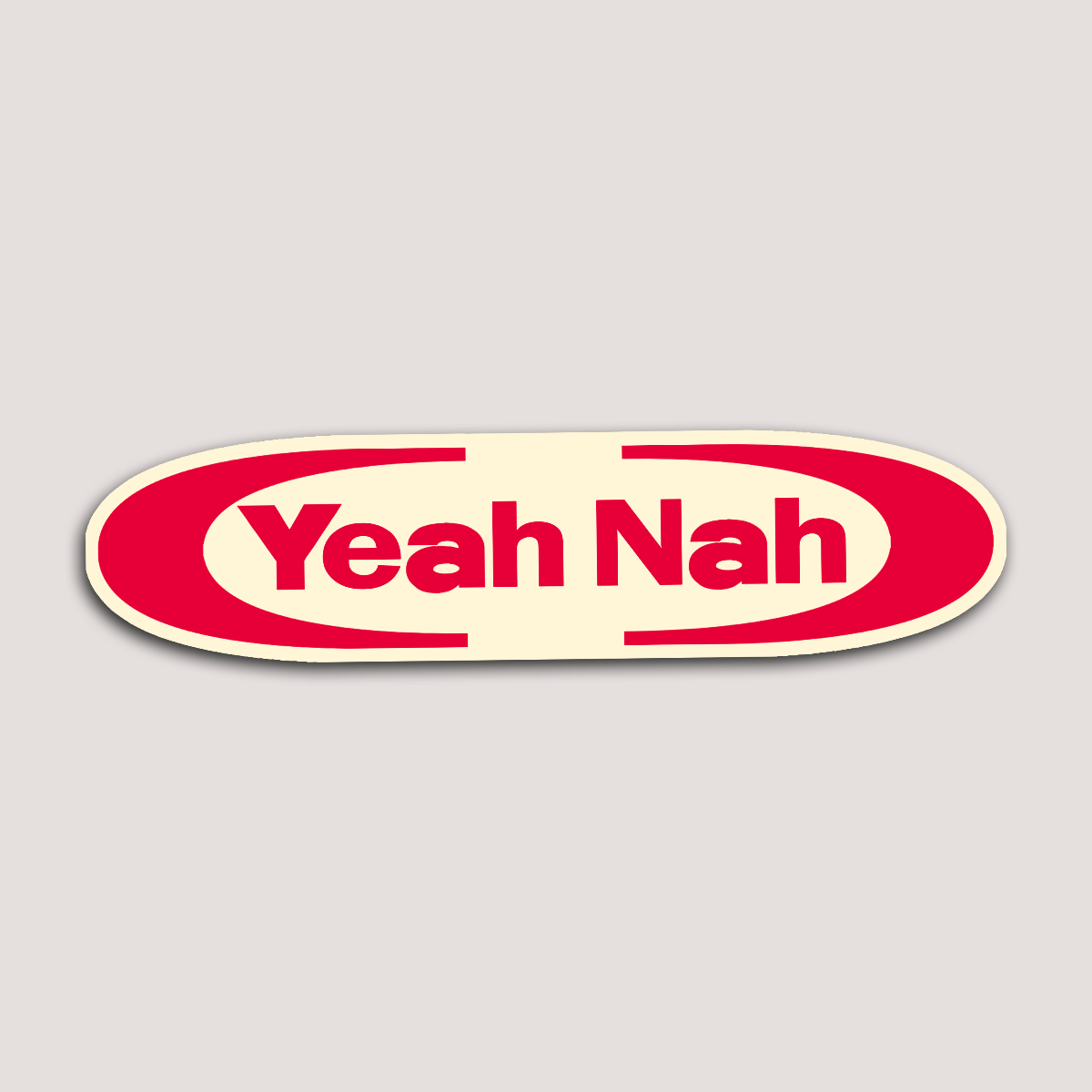 A sticker with a red and white background featuring the text 'Yeah Nah' in bold black letters.