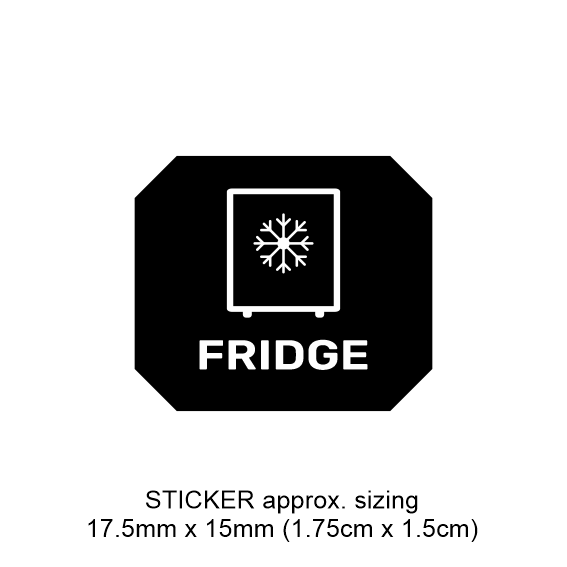 Black and white sticker with 'FRIDGE' text and snowflake symbol on a white background suitable to customise your switch panel