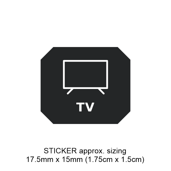 Black TV-shaped sticker with 'TV' text on a white background suitable to customise your switch panel