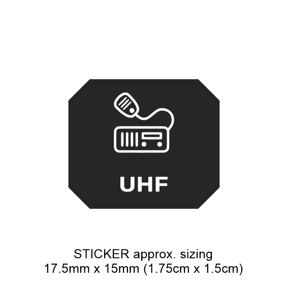 Black UHF sticker with icon on a white background suitable to customise your switch panel