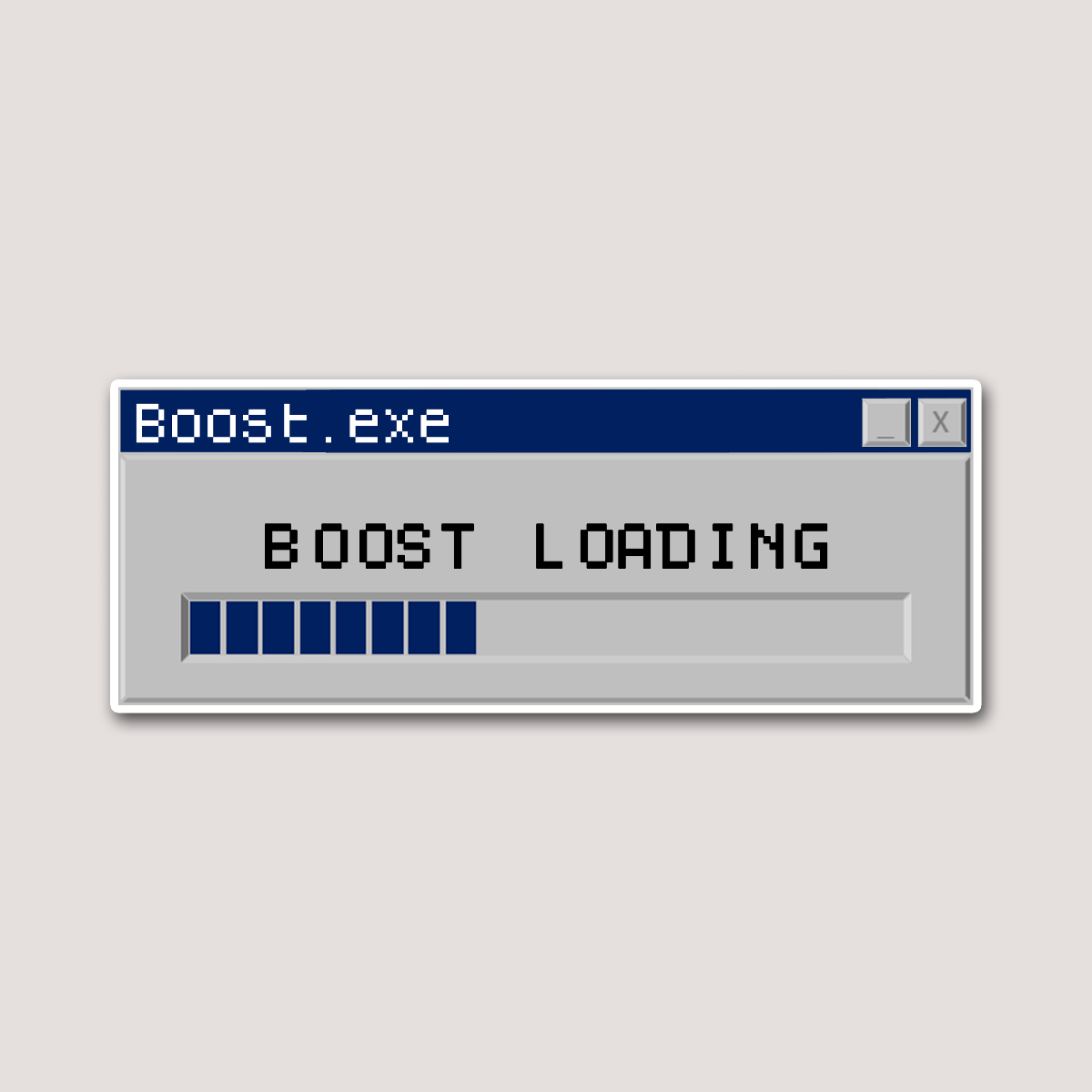 A sticker with a progress bar animation loading the word 'BOOST'.