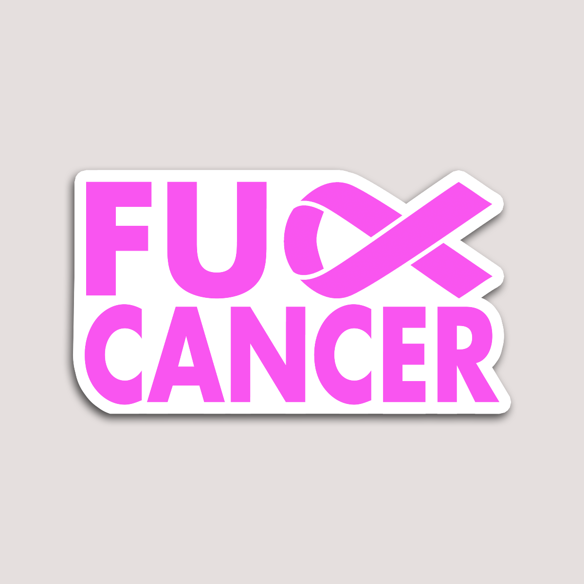A sticker with a bold, pink 'FU CANCER' text design on a white background.