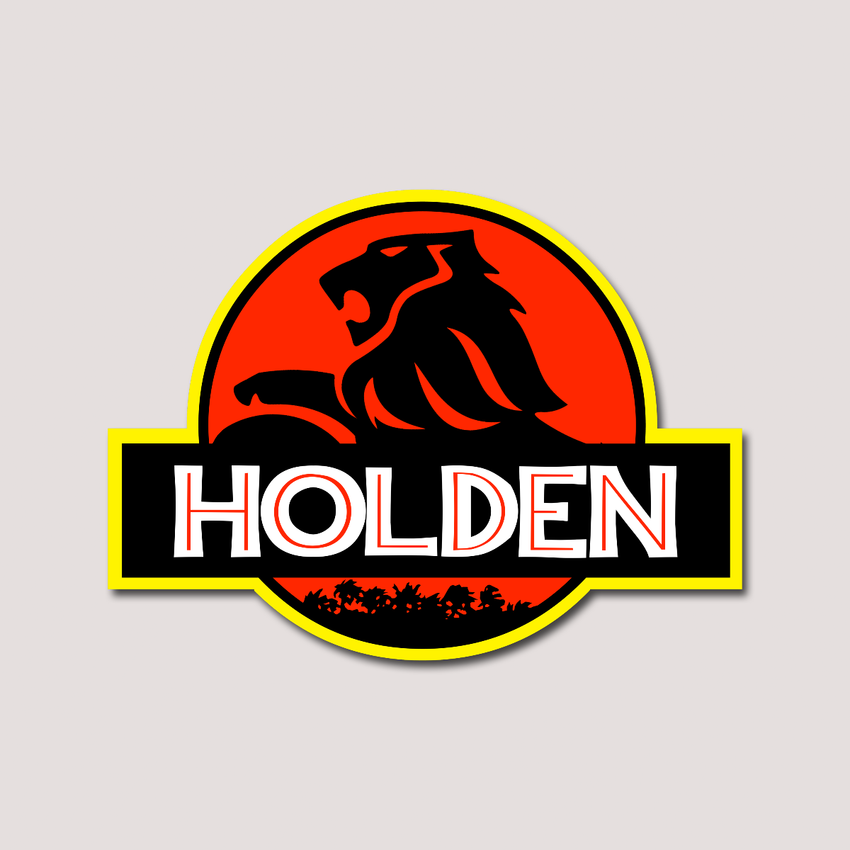 A sticker featuring a stylized graphic of a lion with the Holden brand name in a circular design with a red background.