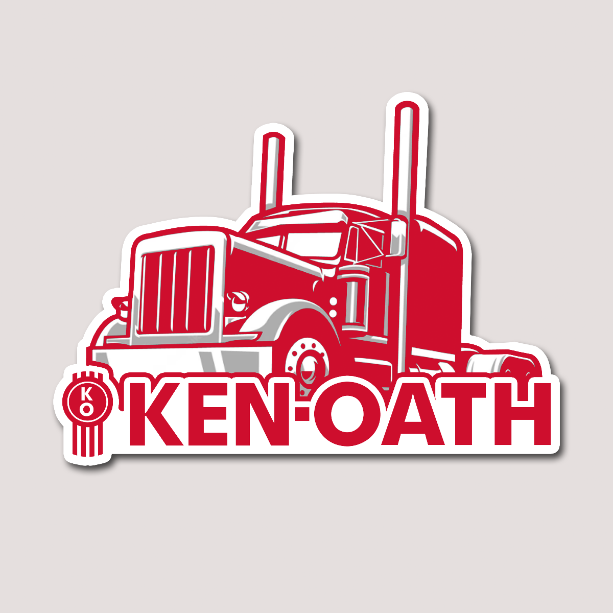 A red sticker with a graphic of a truck and the name 'KEN-OATH' in bold letters.