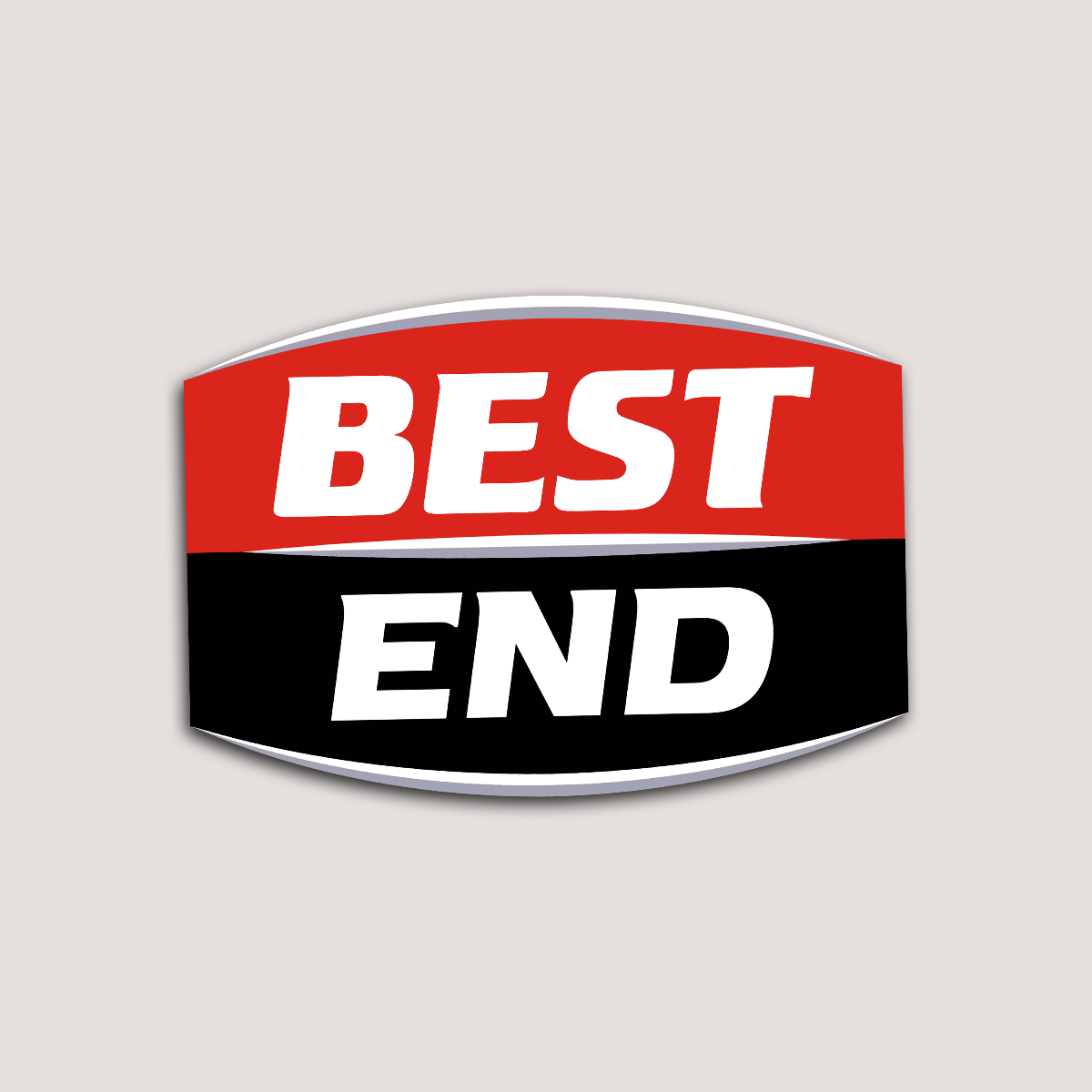 A red and black emblem sticker with the text 'BEST END' in white capital letters.