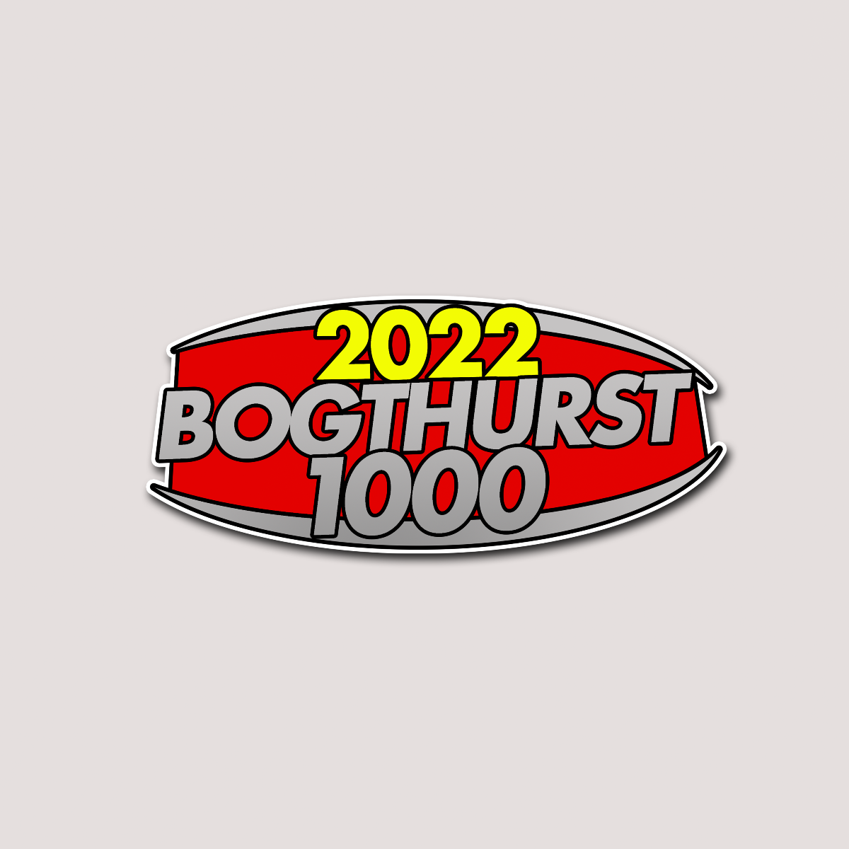 A sticker with a red and white background featuring the text '2022 BOGTHURST 1000' in bold, yellow letters.