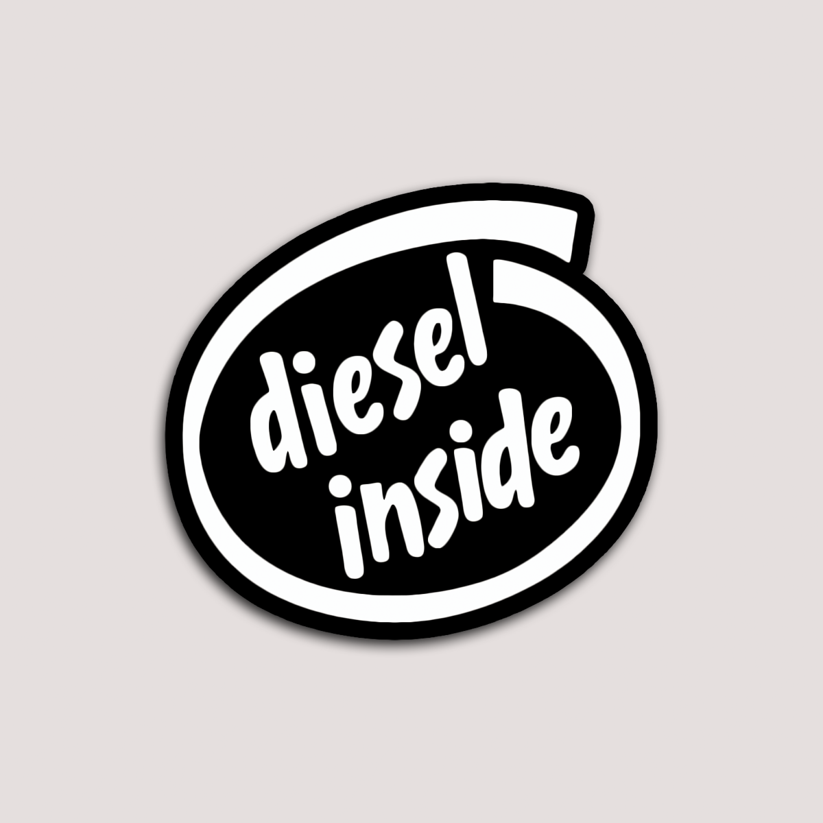 A black vinyl sticker with white text 'diesel inside' designed for use on vehicles or other surfaces.