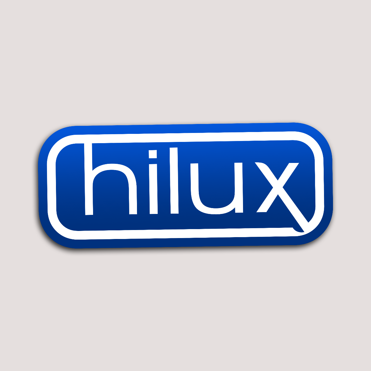 A blue sticker with the text 'hilux' in white letters, designed for vehicle decoration.