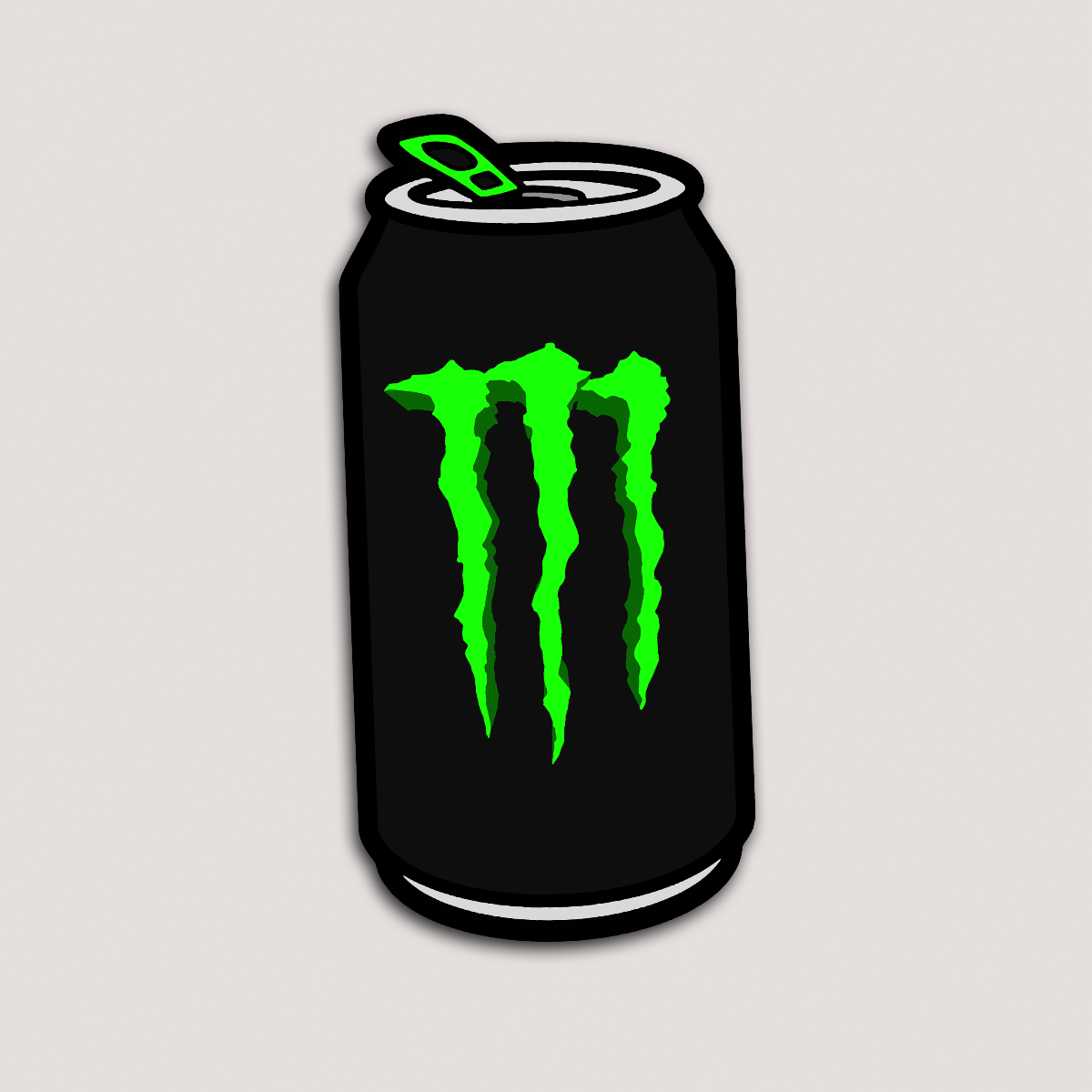 A sticker depicting a black can with the green Monster logo.